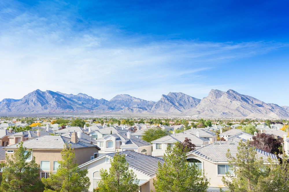 Las Vegas suburban houses in front of mountain views
