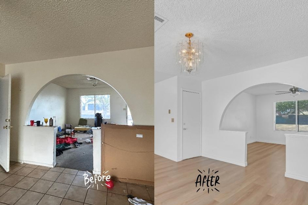 living room of a las vegas rental during eviction and after eviction