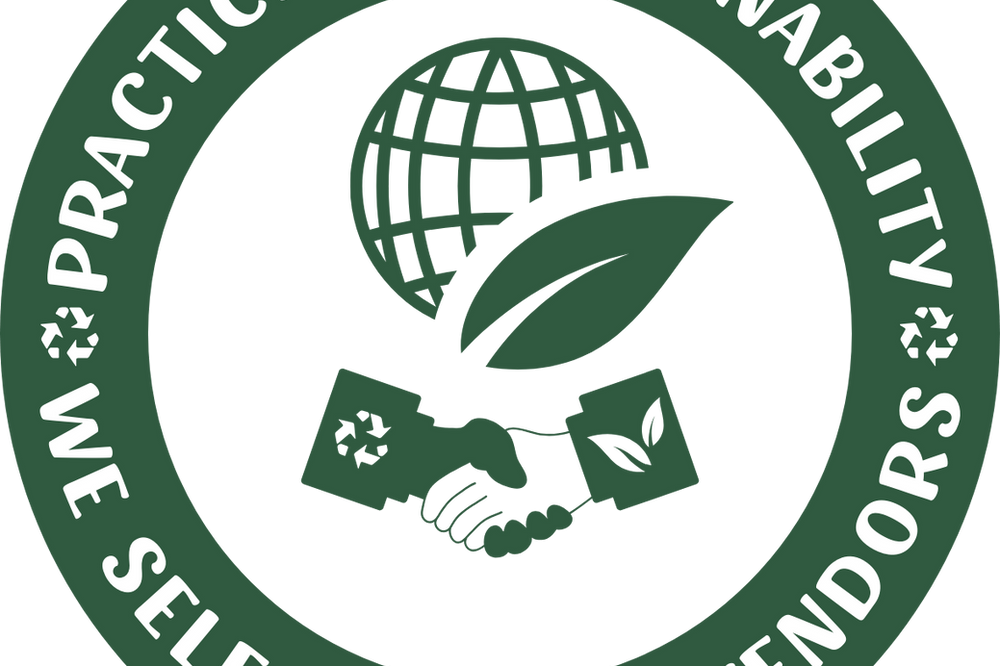 practicing sustainability logo - we select green vendors